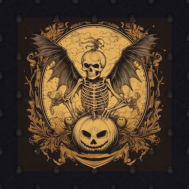 scary skeleton with wings and pumpkin by Maverick Media